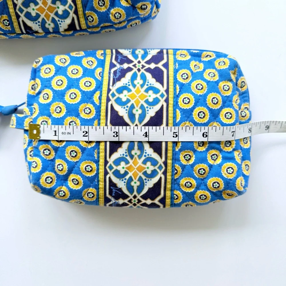 Vera Bradley Set of Two Retired Riviera Blue & Yellow Quilted Cosmetic Bags